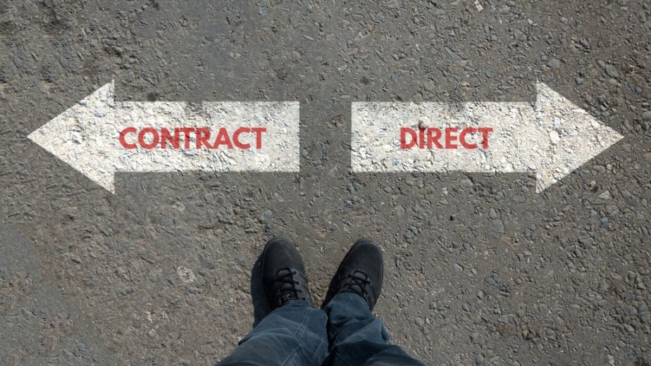 Arrows on ground pointing to contract to hire vs direct hire