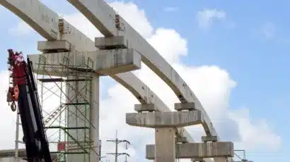 Concrete Pillars of bridge being build for funded infrastructure project