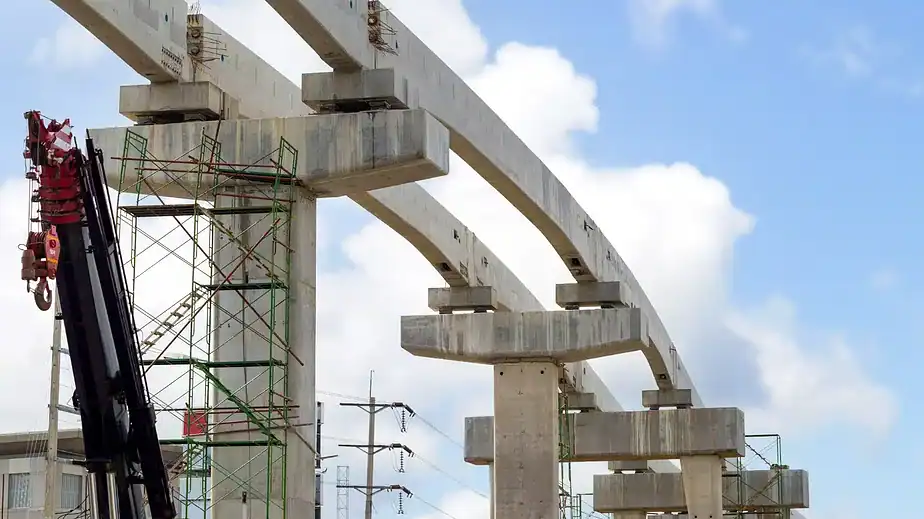 Concrete Pillars of bridge being build for funded infrastructure project