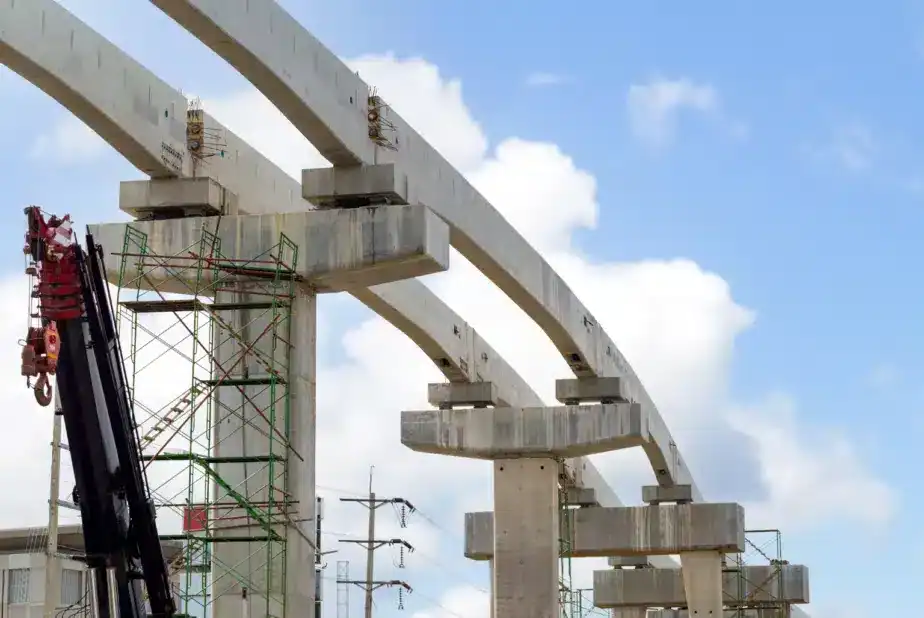 Concrete Pillars of bridge being build for funded infrastructure project